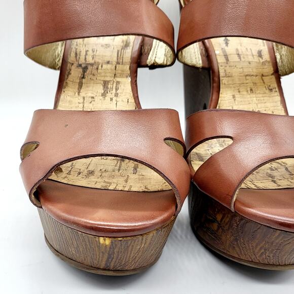 G by GUESS Sylbie Light Brown Strappy Peep Toe Wedge Platform Sandals Size 8.5M - Picture 8 of 13